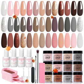 AZUREBEAUTY Dip Powder Nail Kit Classic Brown Nude Collection Glitter Fall 20 Colors Neutral Chocolate Skin Tone Dip Liquid Set with Base/Top Coat Activator French Art Manicure Salon Home