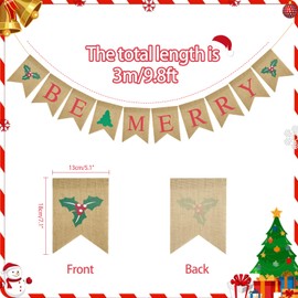 joycraft Christmas Burlap Banner, Be Merry Hanging Banner, Christmas Fireplace Banner, Vintage Christmas Banner, Christmas Wall Banner, Christmas Tree Garland for Xmas Party, Office, Home