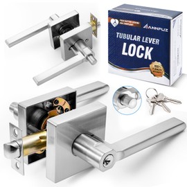 ANNFUZ Entry Push Button Non-Handed Locking/One-Touch Opening,Interior/Exterior Extended Door Handle with Keys,Reversible Left Right, ADA-Compliant,Entrance Lever Lock for Office,Bedroom,Bathroom