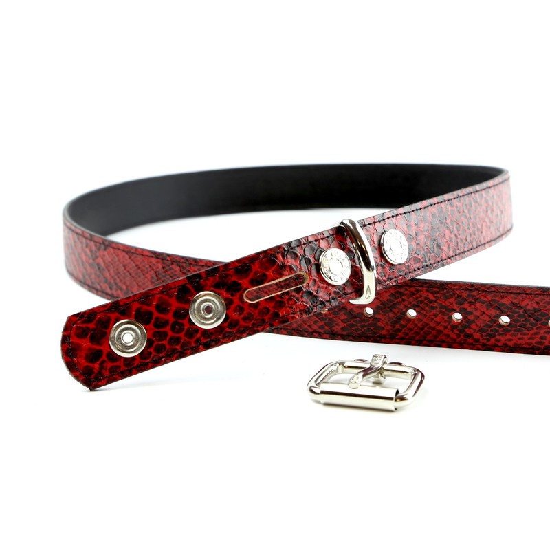 Red Python Snake Belt 1.25" Wide Removable Buckle (L)