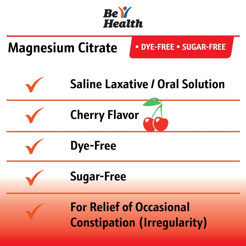 BIONPHARMA Be Health Magnesium Citrate Oral Solution, Saline Laxative, Cherry