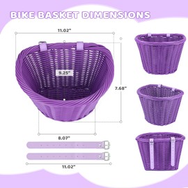 ZUKKA Woven Bike Basket Elegant Semicircle Basket for Adults Bicycles Front Handlebar with Adjustable Leather Straps Waterproof Storage Bicycle Basket 11.02 x 9.25 x 7.68 Inches, Purple