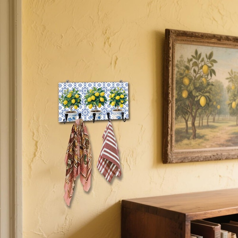 DELORIGIN Lemon Tree Key Holder Key Hooks Wall Mounted Wooden