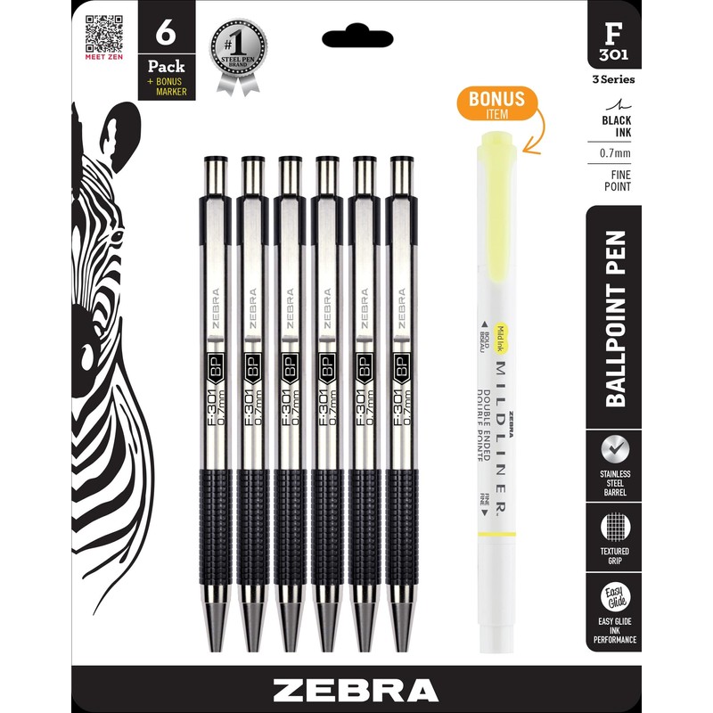 Zebra Pen F-301 Ballpoint Fine Point 0.7mm Stainless Steel Retractable