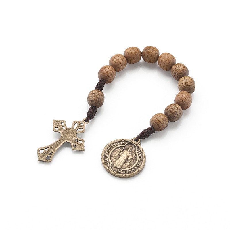 Intercession St Benedict Wood One Decade Rosary, 10mm Beads