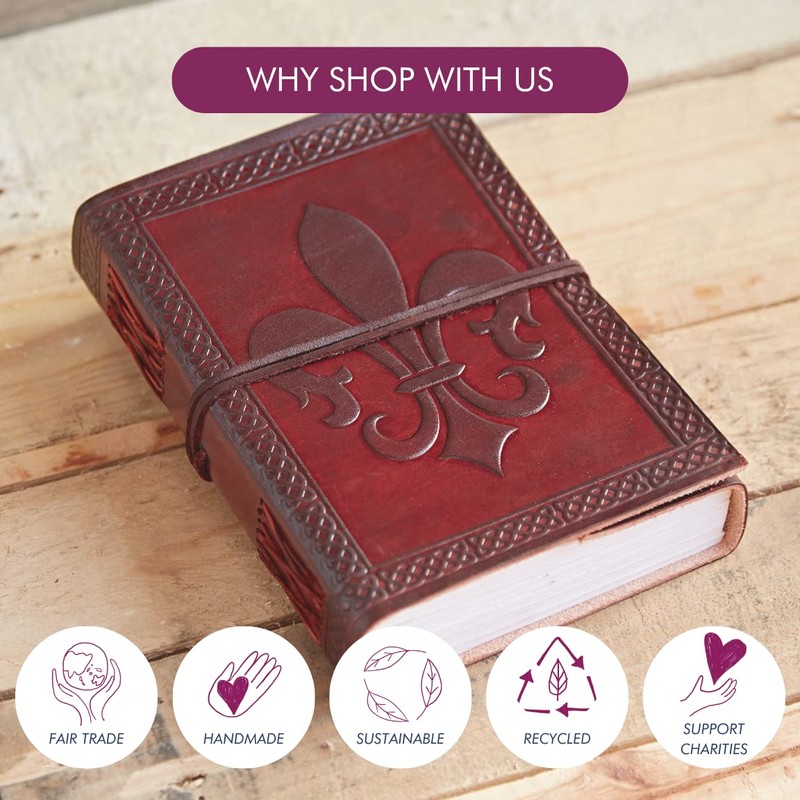 Fleur de Lis Leather Journal 13.5 x 18.5 cm Handmade