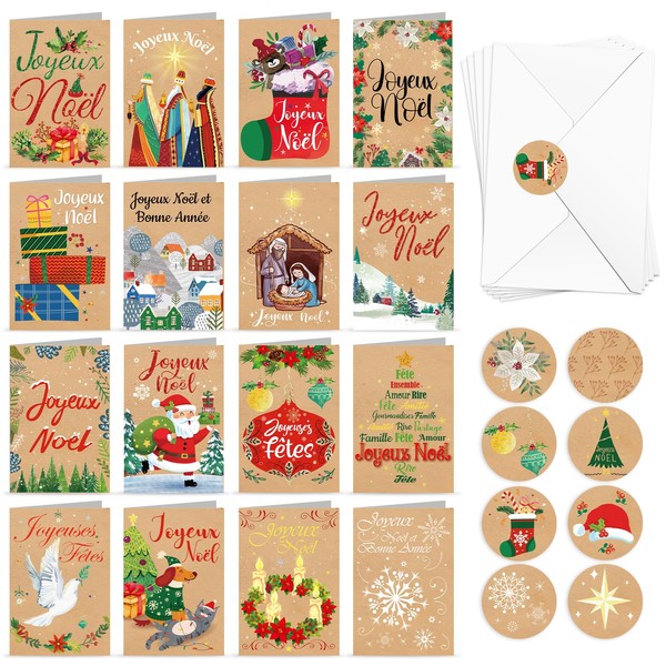 DPKOW Joyeux Noël Cartes de Vœux with Enveloppe Autocollants, 16