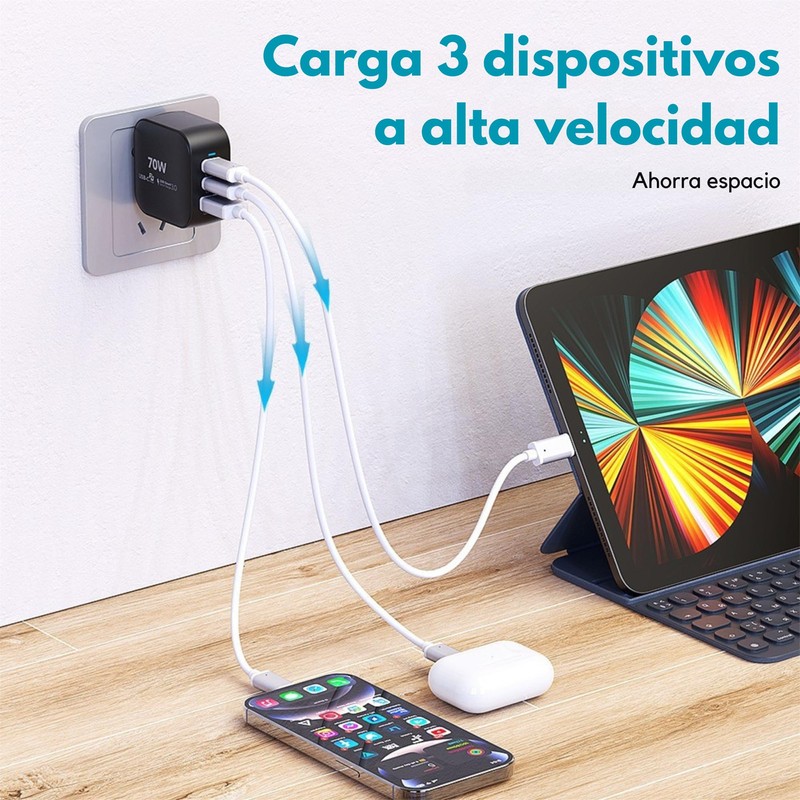 MR. GADGETS Adaptador de Corriente PD 70W, Carga Ultra Rápida,