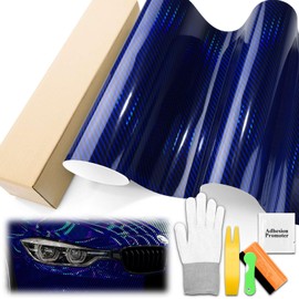 Holographic 2D Carbon Fiber Textured Blue Rainbow Chrome Vinyl Wrap Auto Car Motorcycle Boat Sheet Film 5FT x 15FT Tool Kit