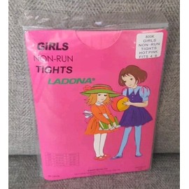 Ladona Girl's Vintage Non Run Tights Size 4-6 Bright Pink Nylon Brand New