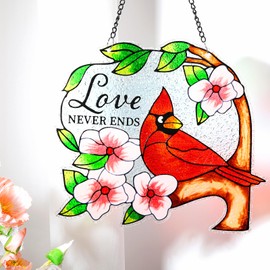 LEGIFO Stained Glass Window Hanging, Cardinal Birds Suncatchers Indoor Window, Sun Catchers Glass Panels Art Decor Gifts for Women