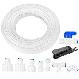 20 Meters Water Supply Pipe Tube and Fridge Connector Kit, Water Pipe Plumbing Fittings Connectors, Fridge Freezer Water Filter Plumbing Kit for European Style Double Fridge Refrigerator (1/4" Pipe)