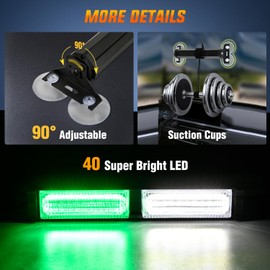 Nilight 40LED Green White Emergency Strobe Traffic Advisor Light Bar with Suction Cups Dash Safety Warning Hazard Flashing Lights Interior Front/Rear Windshield for Trucks Construction Vehicles
