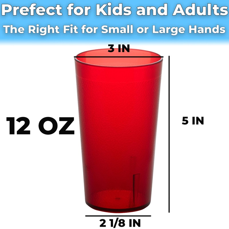 Restaurant Grade, BPA-Free 12oz Red Plastic Cups 24pk. Super Durable,