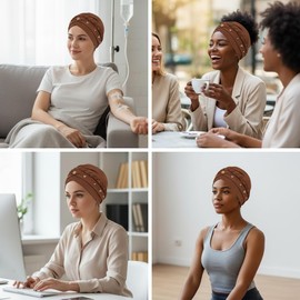 Gorra de turbante para mujeres africanas trenzadas con cuentas trenzadas para la cabeza de quimioterapia preatada para sombreros de cáncer, Coffee, Talla única