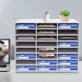 PVC Literature Organizer, Mail Sorter Organizer Adjustable File Sorter Mail Center Magazine Holder Student Mailbox for Classroom, Office Home Desktop Bill Paper Organizer, 24 Compartments (White)