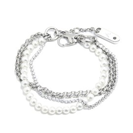 ACIUM Bracelet for Men Women Stainless Steel with Rhinestone Pearl Luxury Jewelry Shinning Length 6.69 inch(17cm)