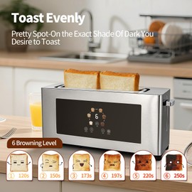 BBday Touch Screen Toaster with LCD Display, Slim Toaster 2 Slice - Long 10" Slot for Baguettes & Extra Wide 1.6" Slot, 6 Browning Levels, 1200W, Space Saving