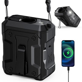 ASNUG Portable Waist Fan Rechargeable, 10000mAh Battery Powered & 45H Runtime, 10-Speed Personal Fan w/Lanyard, Flash Light, LED Display, Clip on Wearable Belt for Jogging Hiking Jobsite Warehouse