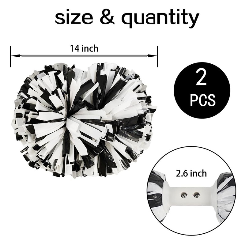 Hooshing 2PCS Cheerleading Pom Poms Professional Black and White Pom