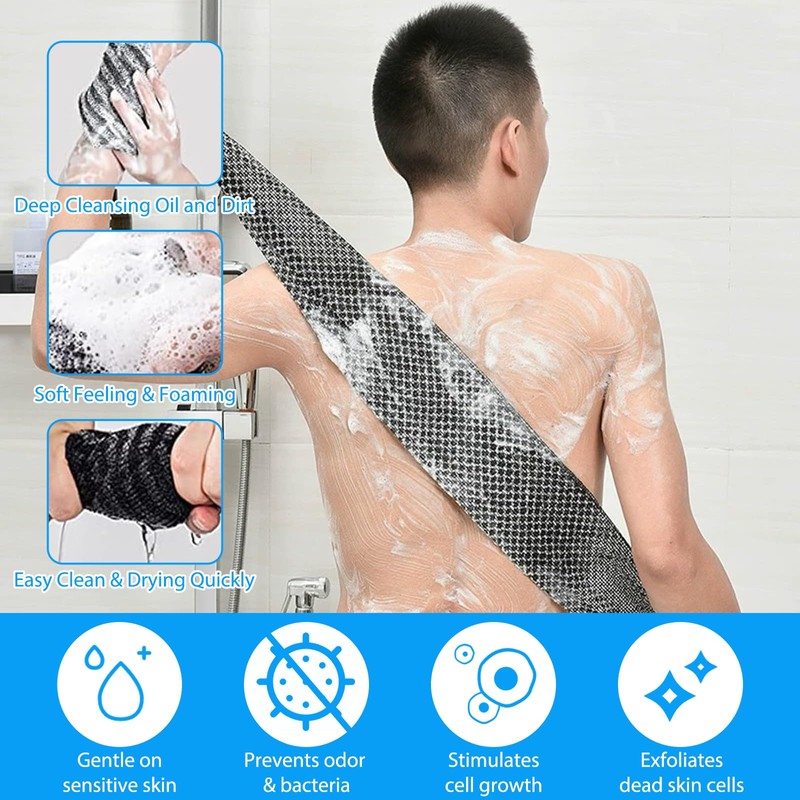 3 PCS Japanese Exfoliating Towel Exfoliating Shower Towel Extra Long