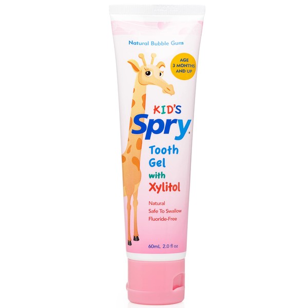 Spry Xylitol Baby Toothpaste, Natural Toddler Toothpaste, Fluoride Free Toothpaste for Kids, Xylitol Toothpaste for Kids Age 3 Months and Up, Tooth Gel Bubble Gum 2 Fl Oz (Pack of 1)