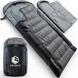 VENTURE 4TH 3-Season XXL Backpacking Sleeping Bag, Camping Sleeping Bags for Adults & Kids - Lightweight, Comfortable, Water Resistant, Ideal for Hiking, Camping & Outdoor – Silver/Gray