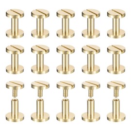 uxcell 25Pack Brass Chicago Screws, 9x10mm Flat Head Screw Back Binding Post Nail Stud Rivets for DIY Leather Craft Belt Strap, Brass Tone