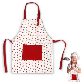 HERCHR Kids Girls Apron with Pocket, Red Strawberry Children Chef Apron for Painting Cooking Baking Adjustable Neck Straps