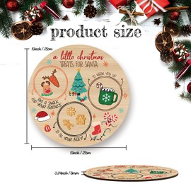Treats for Santa Cookie Plate, Round Christmas Tray for Snacks, Milk, and Carrots, Cute Santa Treat Platter for Xmas Eve, Christmas Decoration, Round Wooden Christmas Tray-SDTP07