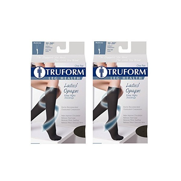 Truform Women's Compression 15-20 mmHg Knee High Open Toe Stockings Black, Small, 2 Count