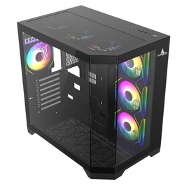 PC Gaming ATX Case Iceberg Crystal Edge Full Panoramic View Three Sides Tempered Glass Window with Seven high-Performance Fans aRGB (Black)