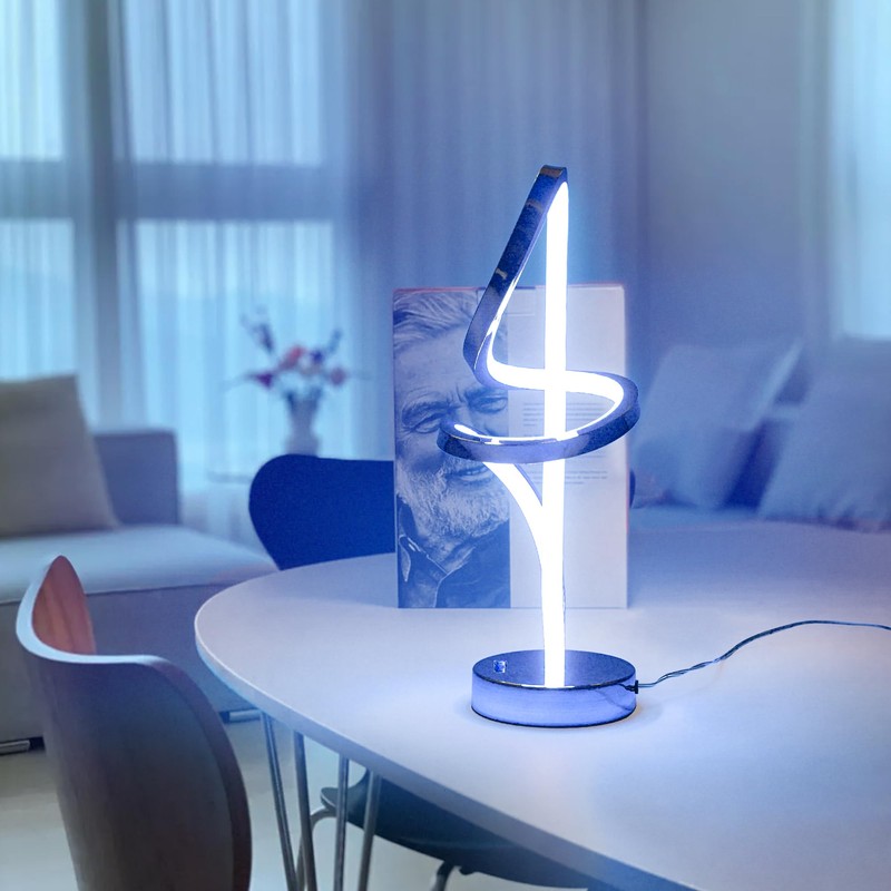 Mayful Modern RGB Table Lamp with LED Spiral Design, Silver