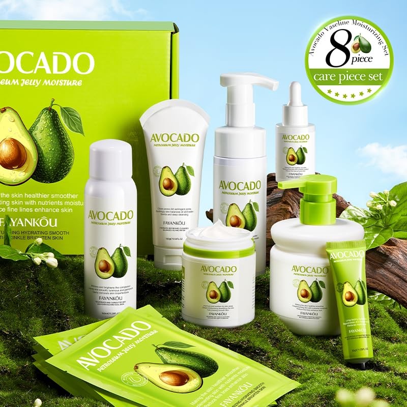 Avocado Skin care Set,8-In-1 Skin Care Kit With Cleanser, Face
