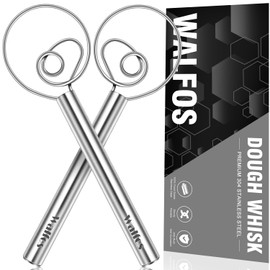 Walfos 2 pieces Danish dough whisk, premium stainless steel bread whisk, double holes for quick mixing, do not rust for baking