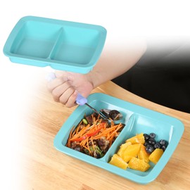 Ehucon Adaptive Melamine Divided Plate for Tremors,Elderly,Parkinsons to Self-Feeding,Non-slip and Weighted Dinnerware (Two-compartment plate)