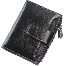 Lavemi Small Compact Women Wallet RFID Blocking Genuine Leather Bifold Purse with ID Windows(Black)