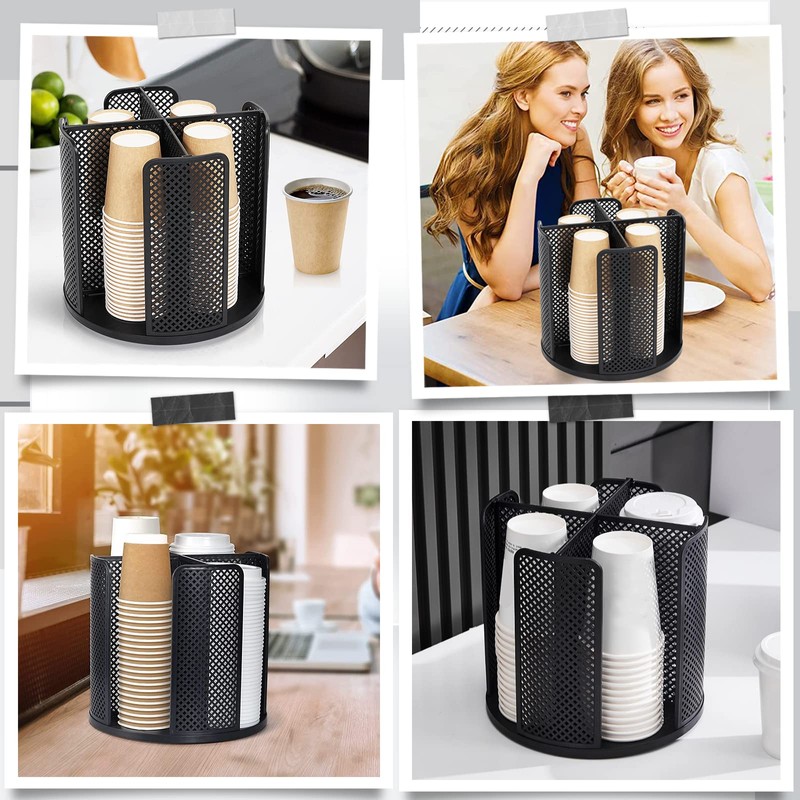 Fanspack Rotatable Cup and Lid Organizer with 4 Compartments, Coffee