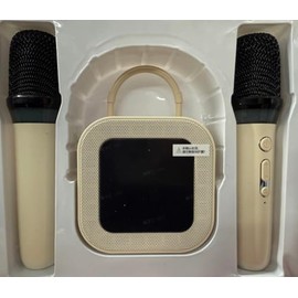 PKBD Karaoke Machine for Kids Adults, Portable Bluetooth Mini Karaoke Microphone Singing Speaker with 2 Wireless Mic and Light,Toys for All Smartphones, Family, Home Party, Beige