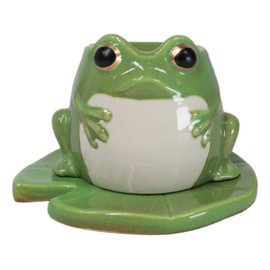 Ebros Gift Animal Forest Whimsical Green Toad Frog On Lily Pad Ceramic Essential Oil Wax Burner Warmer Figurine Tea Light Candle Holder Home Aromatherapy Accessory