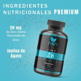 Nsn Zinc | Gluconato De Zinc | Con Inulina Y Prebióticos Sin Sabor