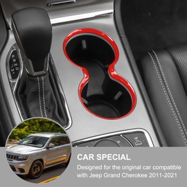 Jimen Compatible with Jeep Grand Cherokee 2011-2021, Front Cup Holder Cover Trim (Red)