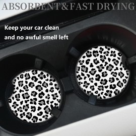 Leopard Print Car Coasters,Cute Car Assecories for Women,Universal Auto Anti Slip Insert Coaster, Rubber Car Coasters with A Finger Notch,Pack of 2 Drink Cup Holder Coasters