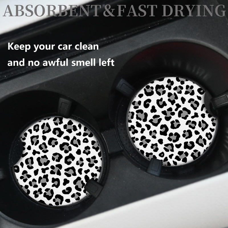 Leopard Print Car Coasters,Cute Car Assecories for Women,Universal Auto Anti