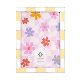 Concepts 4x6 Yellow And White Checkered Retro Enamled Picture Frame With HD Clear Glass, Extra Durable Photo Frames - Display Wallhung/Tabletop Vertically Or Horizontaly