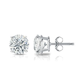 Men's 14k White Gold Round Simulated Cubic Zirconia Diamond Stud Earrings (1 1/4 cttw, Excellent Quality) 4-Prong Basket, Push-Back