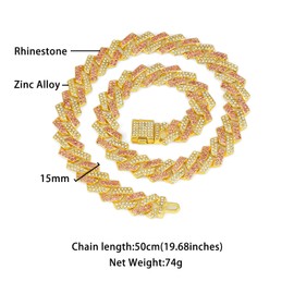 Yonghao Pavilion Cuban Link Chain Mens Iced Out Miami Cuban Necklace Silver/Gold Bling Diamond Hip Hop Necklace Jewelry for Women (Silver Pink, 20in)