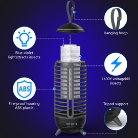 Bug Zapper Outdoor Rechargeable 2 in 1 Wireless Mosquito Killer Lamp 2500mAh Bug Zapper Electric Trap Ideal Bug Zapper Indoor for Patio, Home, Backyard, Yard, Garden, Campsite (Black)
