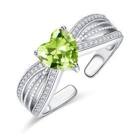 Dreamboat Heart Rings for Women Sterling Silver Gem Rings Birthstone Jewelry for Women Valentines Day Gifts for Her Romantic Gifts, Sterling Silver, Cubic Zirconia, H-August