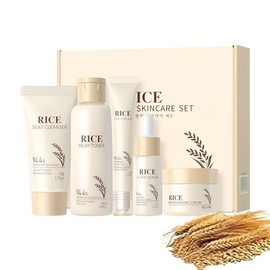 Set de Cuidado Facial de Extracto de Arroz de 5 Piezas Kit de Viaje Hidratante y Nutritivo para Mujer con Limpiador Tónico Suero y Cremas